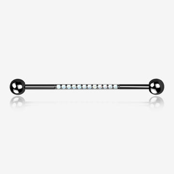 Implant Grade Titanium Blackline Sparkle Lined Fire Opal Industrial Barbell-White Opal